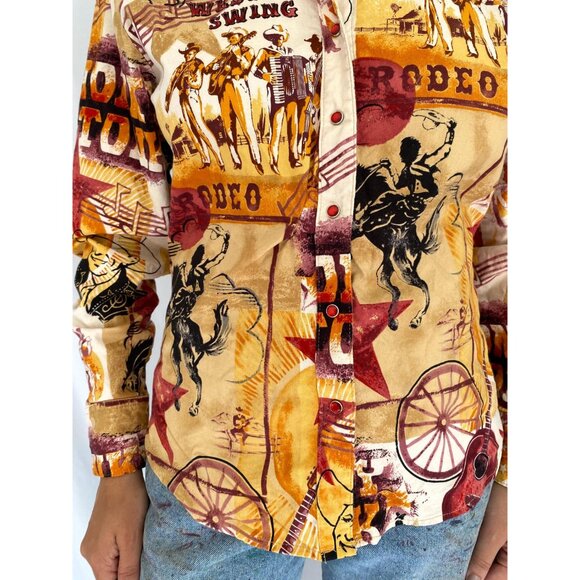 90s vintage panhandle western cowboy rodeo graphic music print button up shirt - Picture 8 of 10